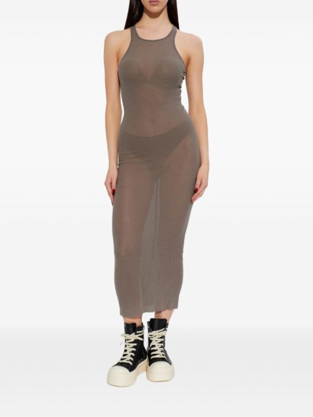 New Rick Owens DRKSHDW Brown Ribbed Tank Slip Dress IT 44 US 10 Jade (6/8)